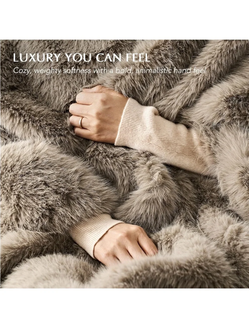 Luxury Faux Fur Throw Blanket - Taupe Plush Comfort